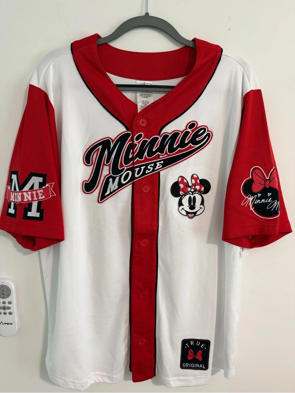 Disney Parks Minnie Mouse 28 White Red Black Adult Baseball Jersey Top Large